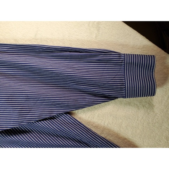 Michael Kors Shirt Mens Size 18 Blue Striped 100% Cotton Long Sleeve Button Down - Picture 5 of 9